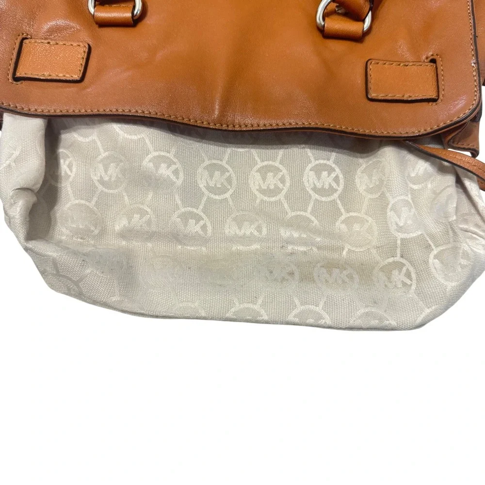 Michael Kors‎ Hamilton Satchel Womens OS Tan Luggage Pebbled Leather Silver - Picture 12 of 14